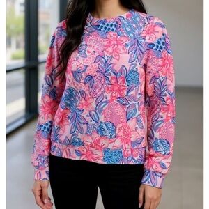 Lilly Pulitzer Jansen Long Sleeve Sweater Sweatshirt Pink Isle Snappy Turtle